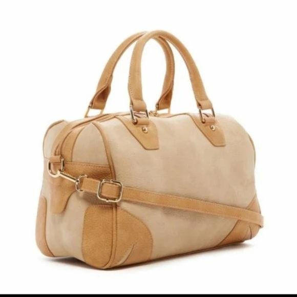 Pink Haley Kiara Two Tone Beige with Tan Satchel PU Leather Handbag  NEW! - Picture 3 of 4